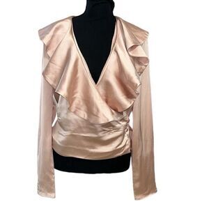 GRFRLND Revolve Rose Pink Ruffle Neck Top/Blouse (Size Medium)